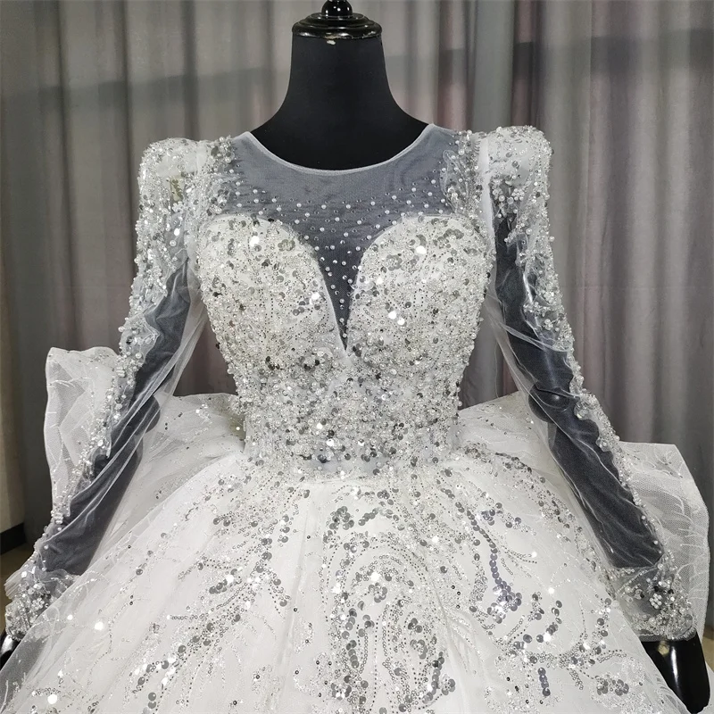 Prawdziwe zdjęcia pełne rękawy dekolt w szpic vestidos de novias 2024 abiti da cerimonia donna elegante luksusowy długi pociąg GB057T