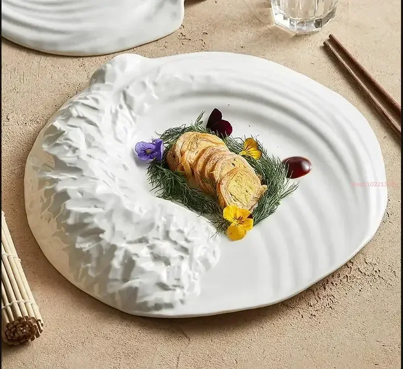

Kitchen Shanhai Ceramic Plate Gourmet Main Dish Creative White Dish Hotel Dessert Cake Plate European Home Steak Tableware