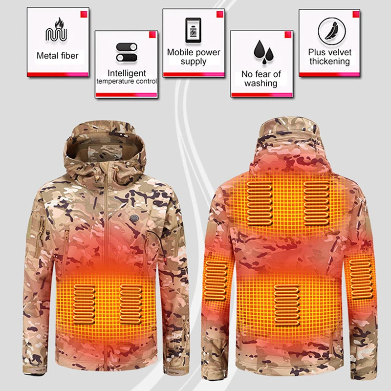 Winter Electric Heating Jacket Men Women USB Smart Heated Jackets Hooded Heat Hunting Ski Suit Hiking Vests Thermal Clothes