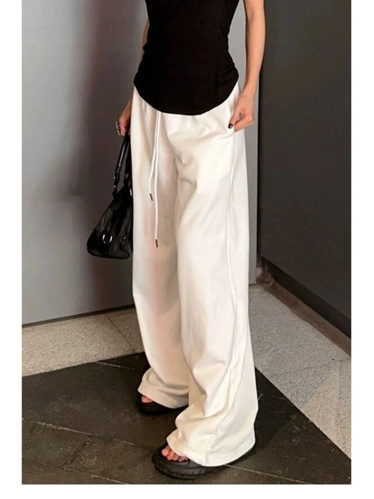 

HOUZHOU Casual White Sweatpants Women American Retro Loose Sports Pants Black Oversized All-match Wide Leg Trousers Streetwear