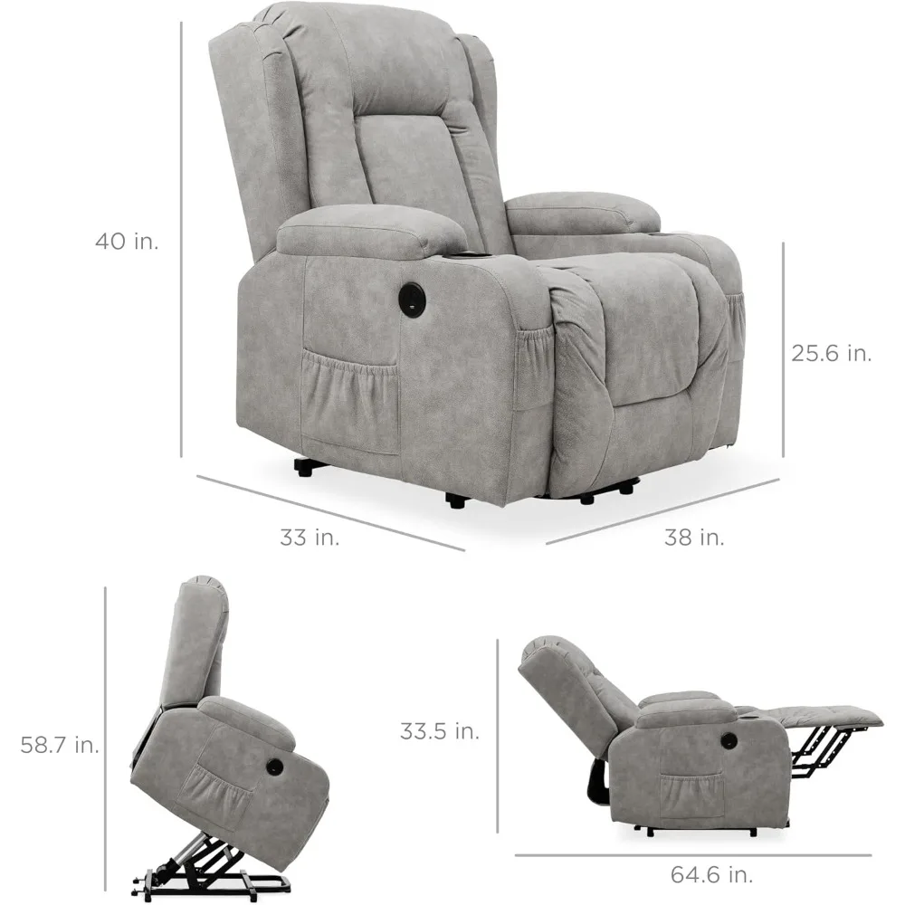 PU Leather Electric Power Lift Chair, Recliner Massage Chair, Adjustable Furniture for Back, Easy-to-Reach Side Button - Gray