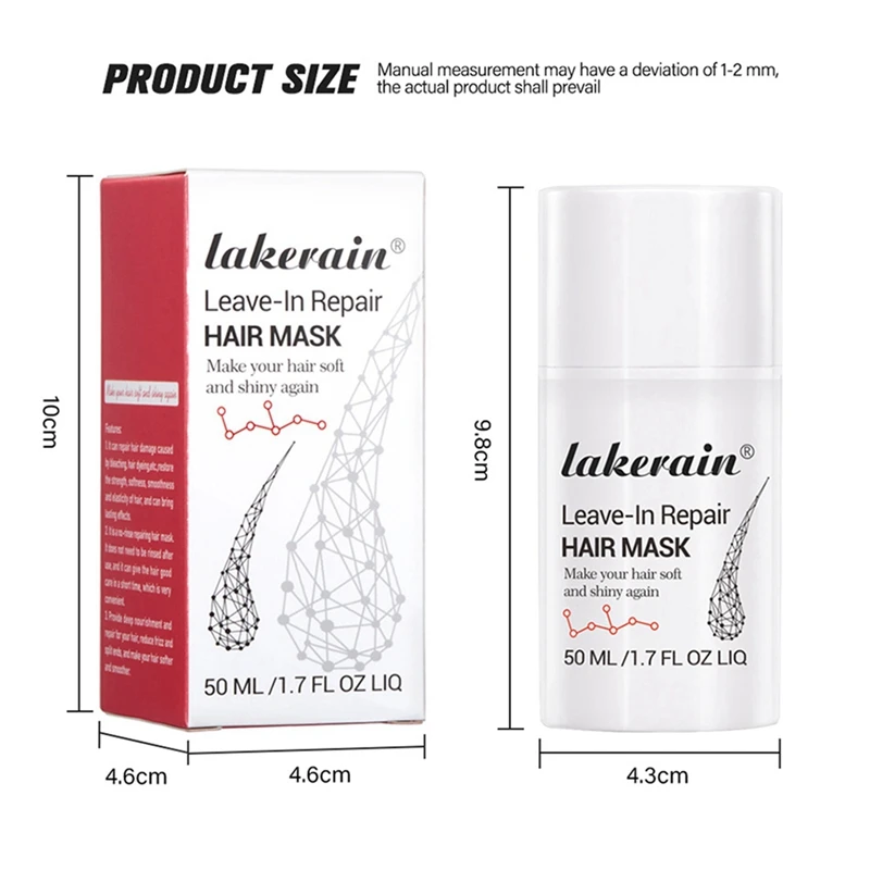 Lakerain Leave-In Molecular Hair Mask, Repairs Dry Or Damaged Hair, 50ML Deep Keratin Scalp Treatment Smooth Hair Care Mask