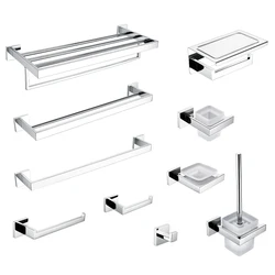 Chrome Polished Bathroom Accessories Set Wall Mount Bath Shelf Robe Hanger Toilet Paper Holder Towel Bar Rack Stainless Steel