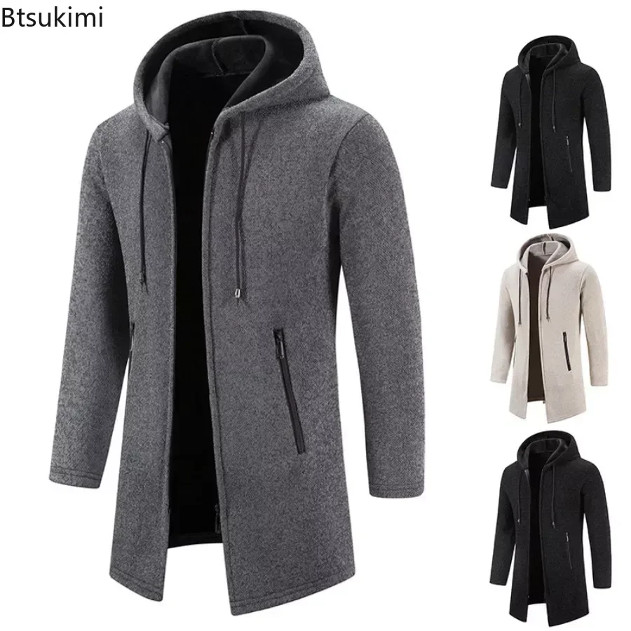 

New 2024 Men's Long Sweater Coats Jacket Winter Hooded Cardigans Men Outwear Casual Sweaters Fleece Liner Thicker Warm Sweaters