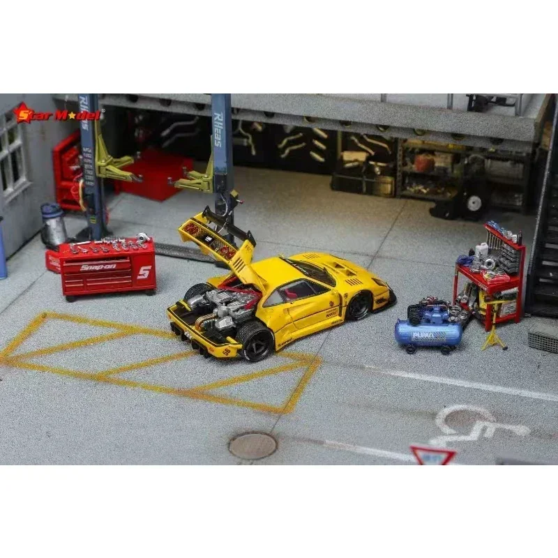 

STAR In Stock 1:64 LBWK F40 Opened Hood Black Yellow Diecast Car Model Collect Toys
