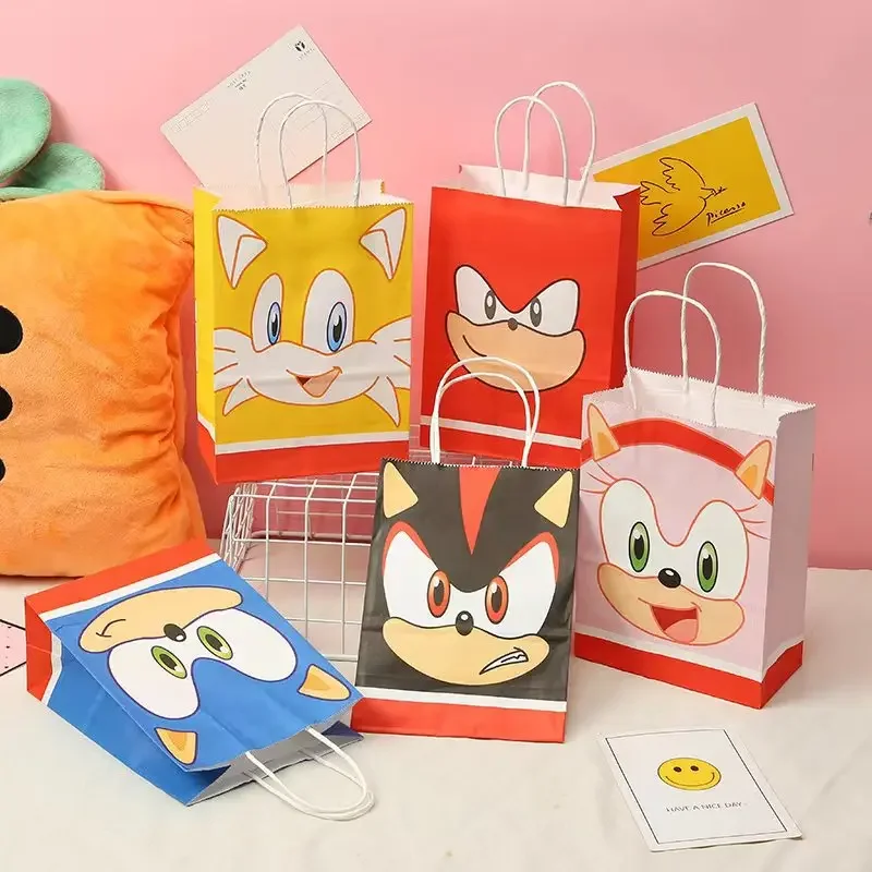 Sonic Anime Knuckles Amy Tails Shadow figura de acción periférica bolsa de papel para niños regalo fiesta de cumpleaños decoración de dulces de