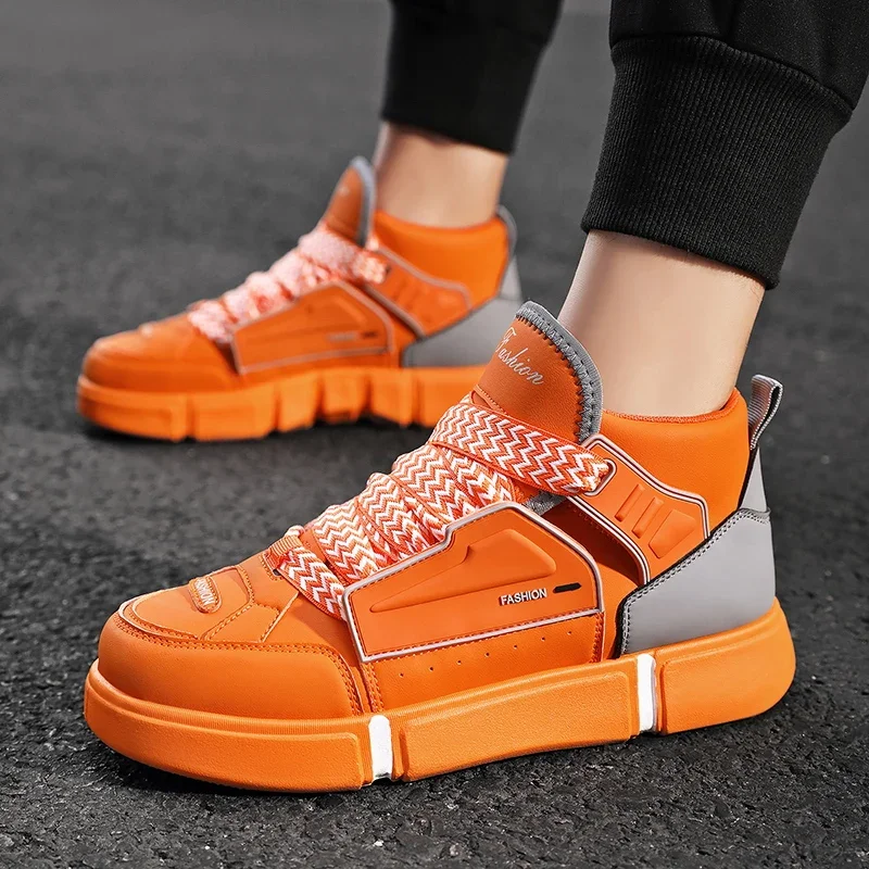 2024new Best Selling Men's Casual Sports Shoes Orange Pu Leather Comfortable Walking Shoes Brand Designer Men's Shoes Size 39-44