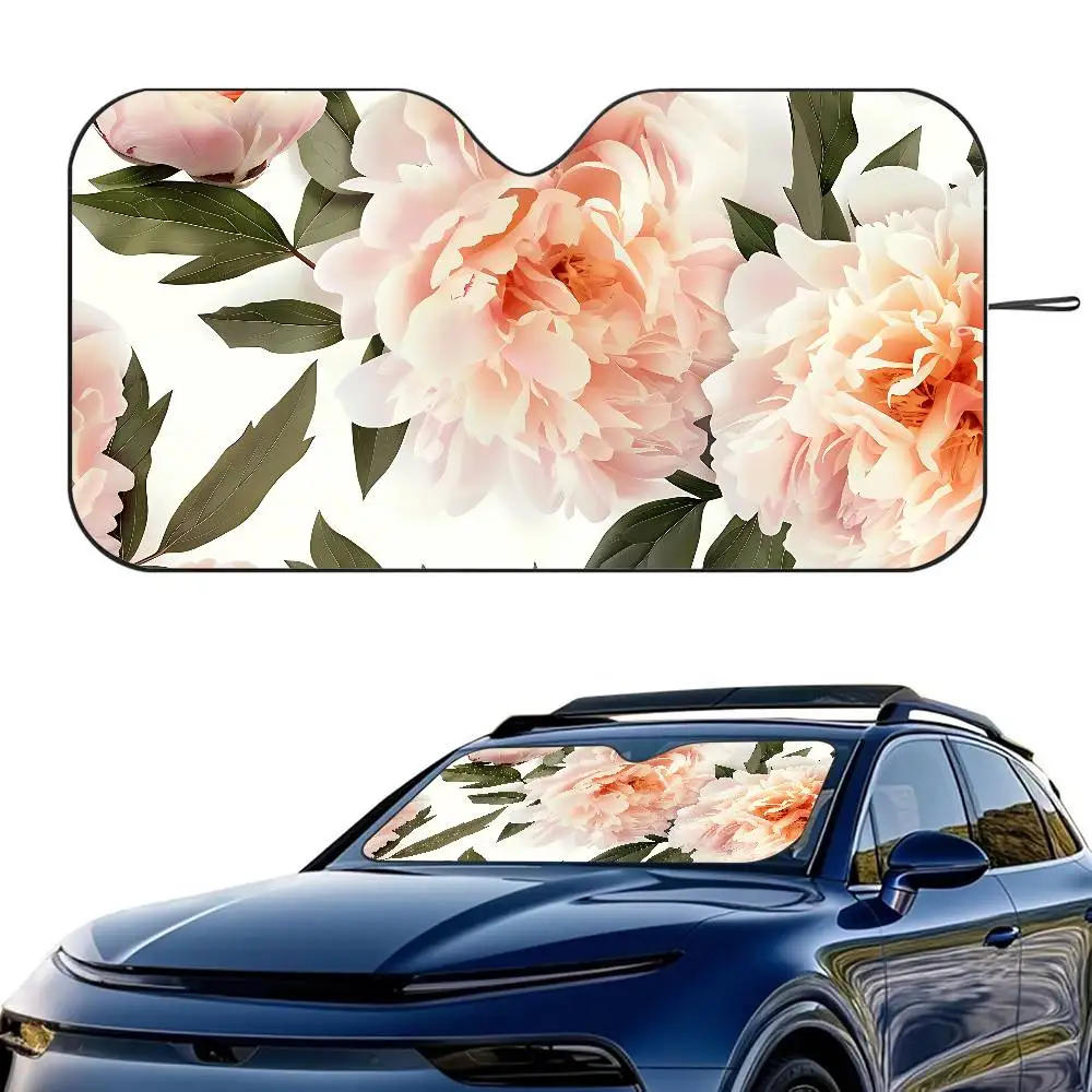 

Peony Flower Painting Car SunShade Windshield Foldable Three-layer Insulation Sunshade By Suction Cup Blocks UV Rays Sun