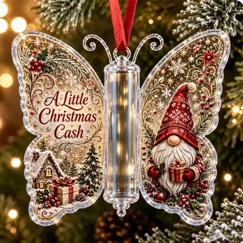 Acrylic Butterfly Cash Gift Ornament Christmas Money Holder Santa Gnome Xmas Tree Hanging Decor Stocking Stuffer Holiday Gift