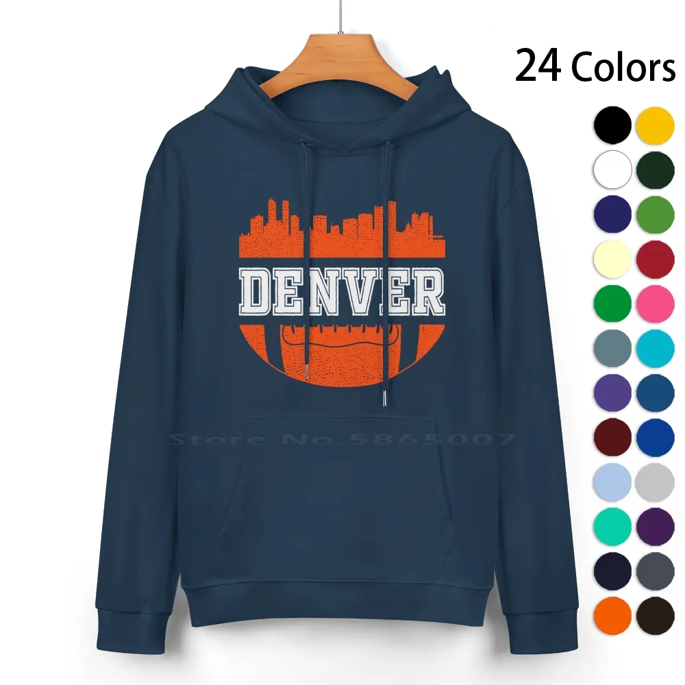 Retro Broncos Football Fan Vintage Denver Skyline Cotton Hoodie Sweater 24 Colors Denver Football Broncos Fan Broncos Football