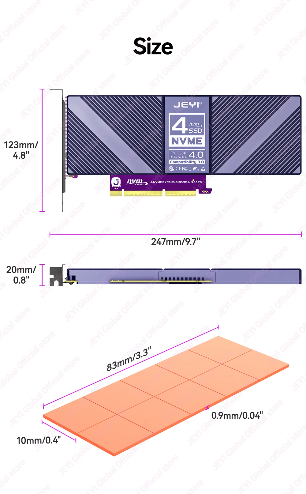 JEYI 4*NVMe SSD zu PCIe Adapter Nicht-Bifurkations-Mainboard-Adapter mit RAID 0 1 5 JBOD Unterstützung, max. 128 Gbit/s PCIe X8/X16 Port mit PWM-Lüfter – Detail 16