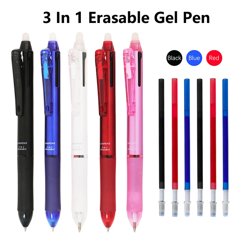 5 Colors 3 In 1 Erasable Gel Pen 0.7mm Red Blue Black Magic Ink School Office Multi Functional Kawaii Writing Stationery