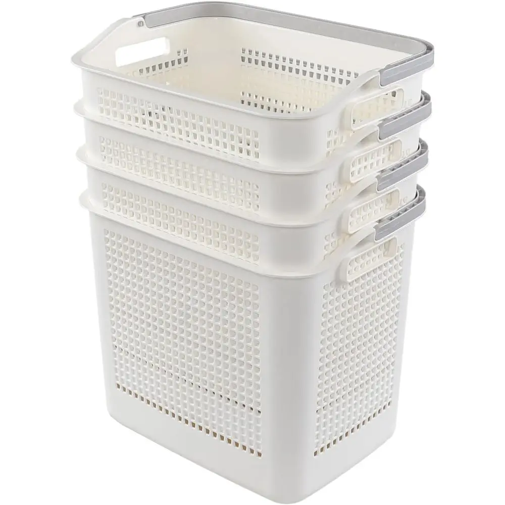 

Набор из 4 пластиковых корзин для белья с ручками, объем 35 л, белый цвет