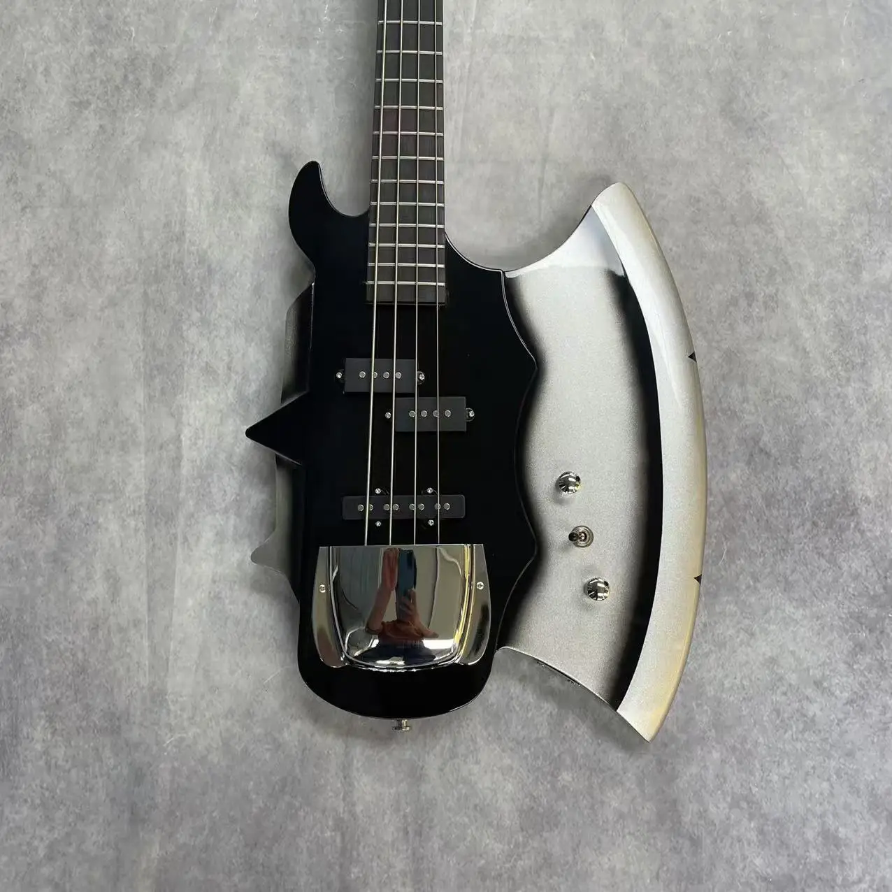 Electric Bass 4 Chord Axe Bass, High Gloss Black Body, Realistic Shipping Picture, Order Now, In Stock