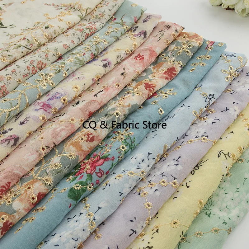 جديد روز نمط التطريز المطبوعة نسيج الشيفون ملابس نسائية ملابس الأطفال فستان النسيج