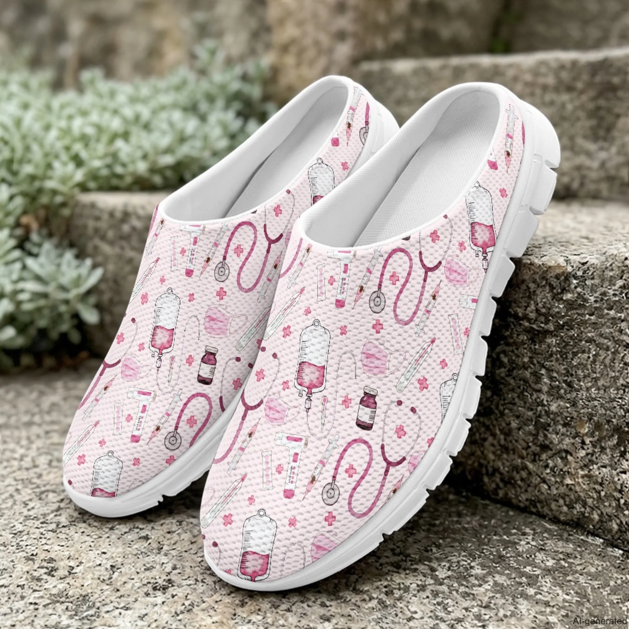 

XIXIRIMIDO Casual Shoes Medical Pattern Nurse Shoes Versatile Sports Women's Slippers Breathable Mesh Men's Walking Shoes 35-48