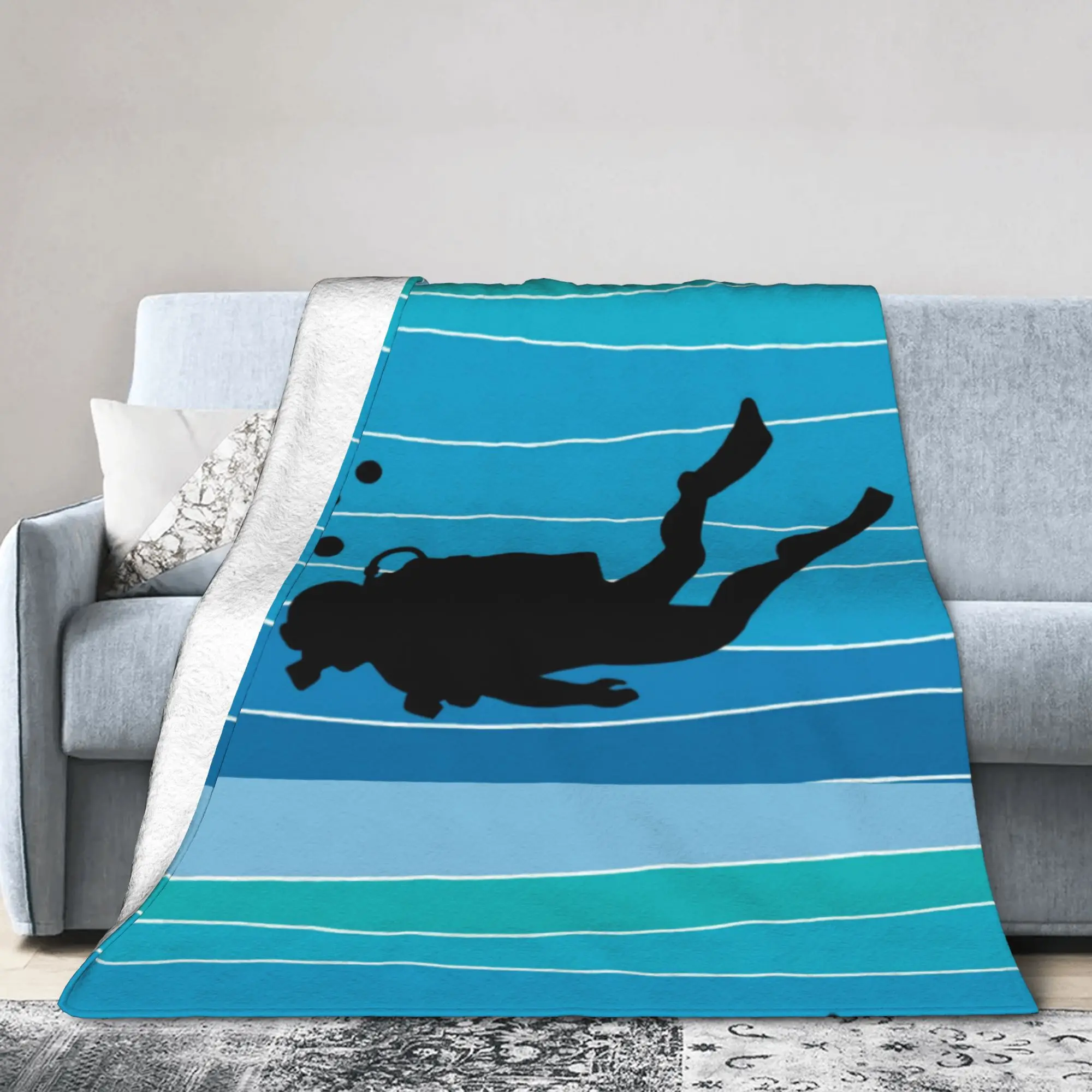 Custom Vintage Scuba Diving Blanket 3D Print Soft Flannel Fleece Warm Diver Ocean Beach Lover for Travel Bed Sofa Bedspreads