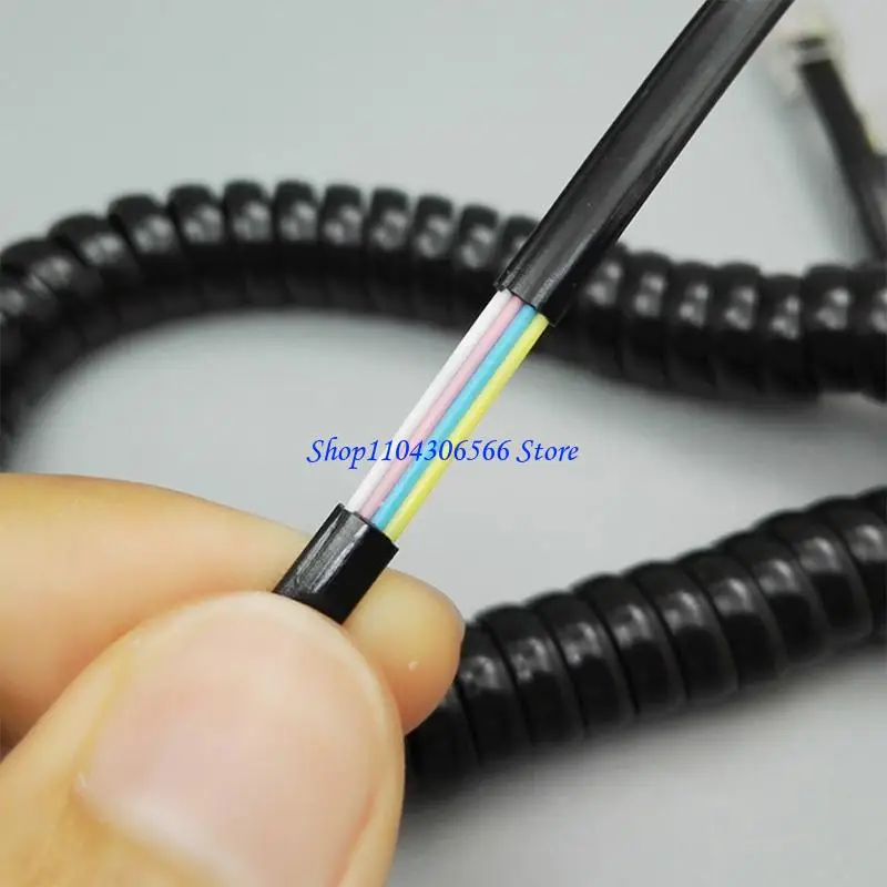 02DD RJ91 4-Core Landline Telephone Curved Wire Cable 4P4C Phone Handset Handle Line 6Ft/1.85m