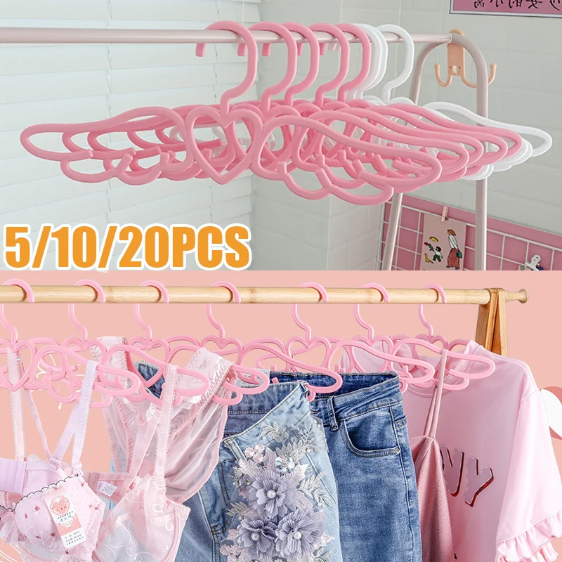 

5/10/20PCS Pink Love Clothes Hanger,Household Cute Non-slip Drying Rack for Adult Children,Multi-functional Durable Organizers