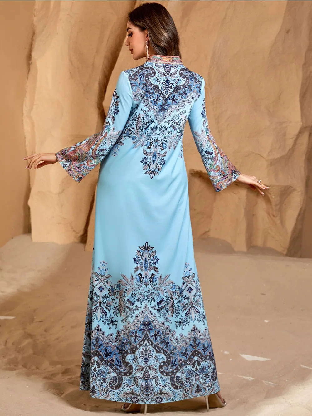 Eid prière musulman marocain Robe femmes imprimer Abaya élégant Ramadan robes de soirée dubaï Islam caftan Robe Longue robes Largo