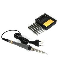EU Electrical Soldering Iron Adjustable Temperature Soldering Gun AC 220V 60W EU Welding Rework Repair Tool With 5pcs Solder Tip