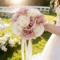 Ramos De boda para novia, ramo De flores artificiales para novia con pétalos falsos, ramo De rosas para dama De honor, centros De mesa De boda