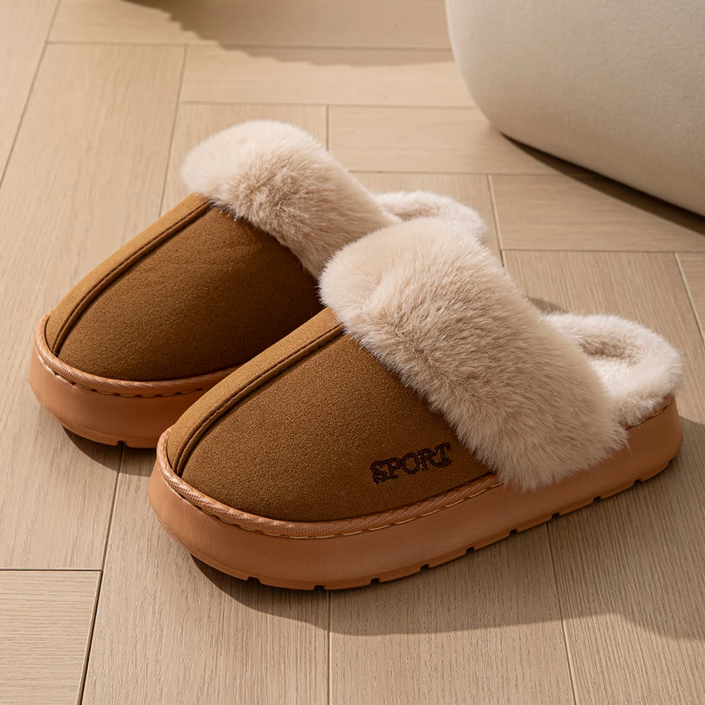 Winterwarme Hausschuhe für Damen, weiches Kunstfellkragen-Design, Plüschfutter, dicke, rutschfeste Sohle, Outdoor-Schneestiefel, Hausschuhe für drinnen und draußen, Paar-Schuhe. – Detail 2