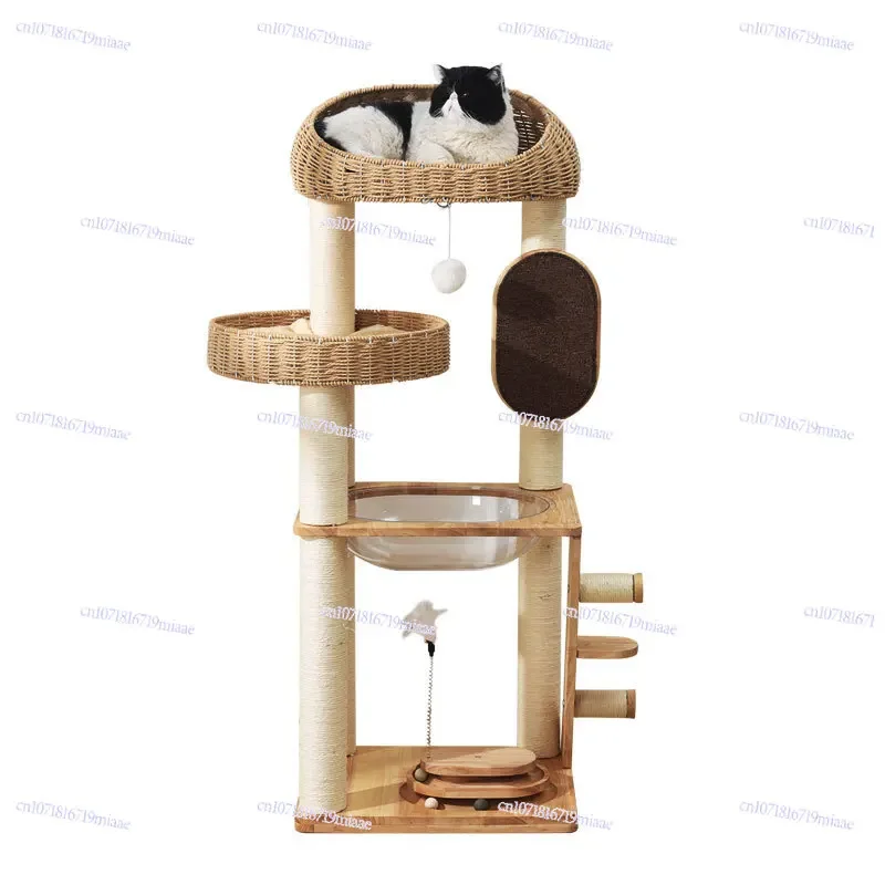 Solid wood cat climbing frame nest tree integrated Japanese sisal cylindrical space capsule large shelf