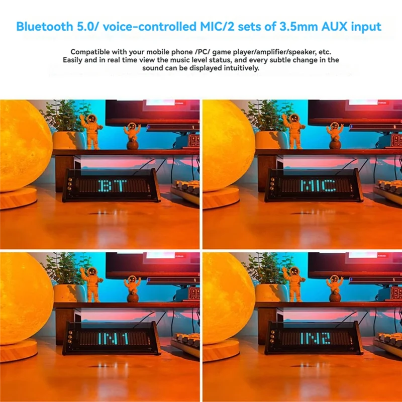 

B68C Bluetooth 5.0 Desktop Clock With Retro VFD Music Spectrum Display Screen Sound Level Meter And Audio Switcher Remote Contro