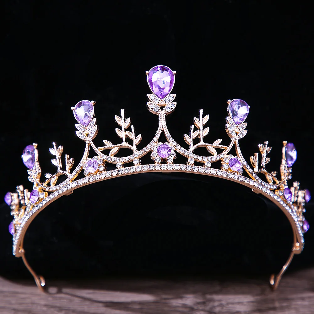 DIEZI Baroque Princess Queen Bridal Crown Purple Crystal Tiara For Women Wedding Vintage Crown Hair Dress Accessories Jewelry