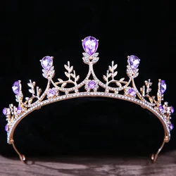 DIEZI Baroque Princess Queen Bridal Crown Purple Crystal Tiara For Women Wedding Vintage Crown Hair Dress Accessories Jewelry