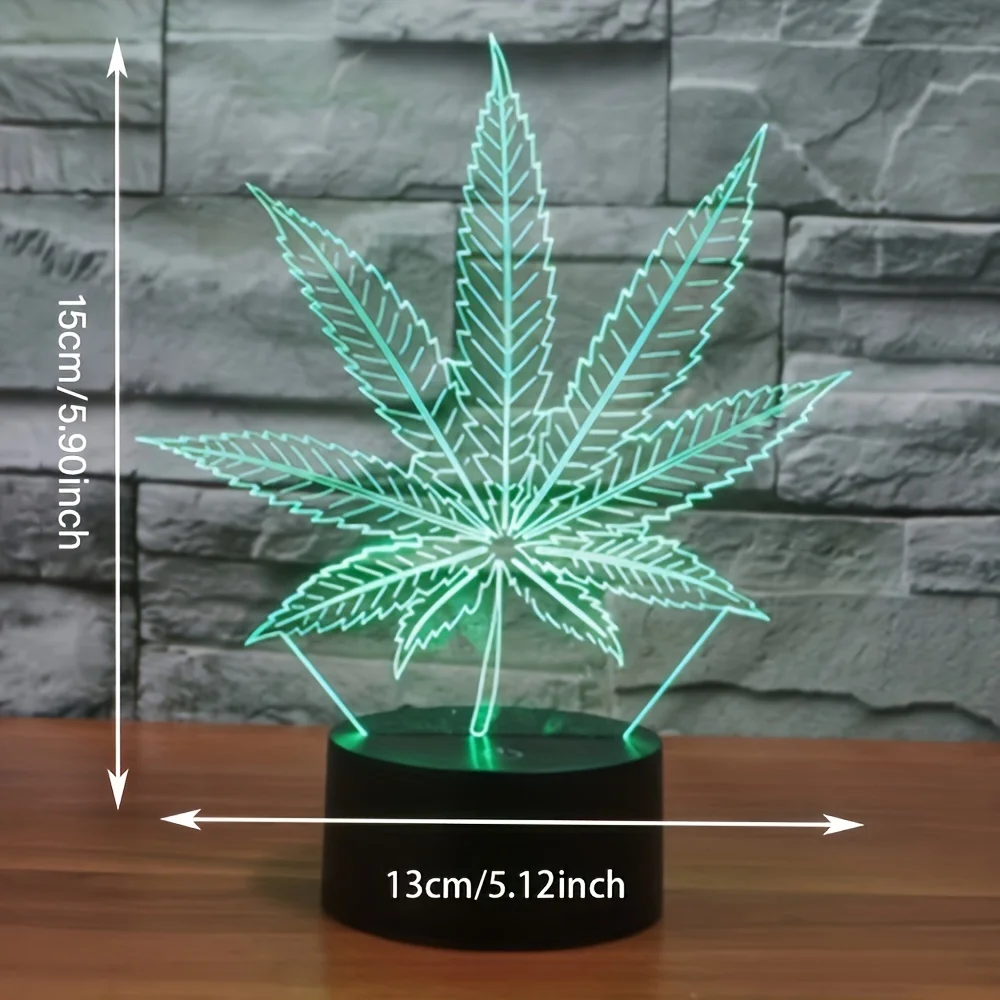 3D Maple Leaf LED Night Light, 7 cores mudando Table Light, lâmpada óptica, ilusão visual, Home Decor Lighting, Festival Gift, erva daninha