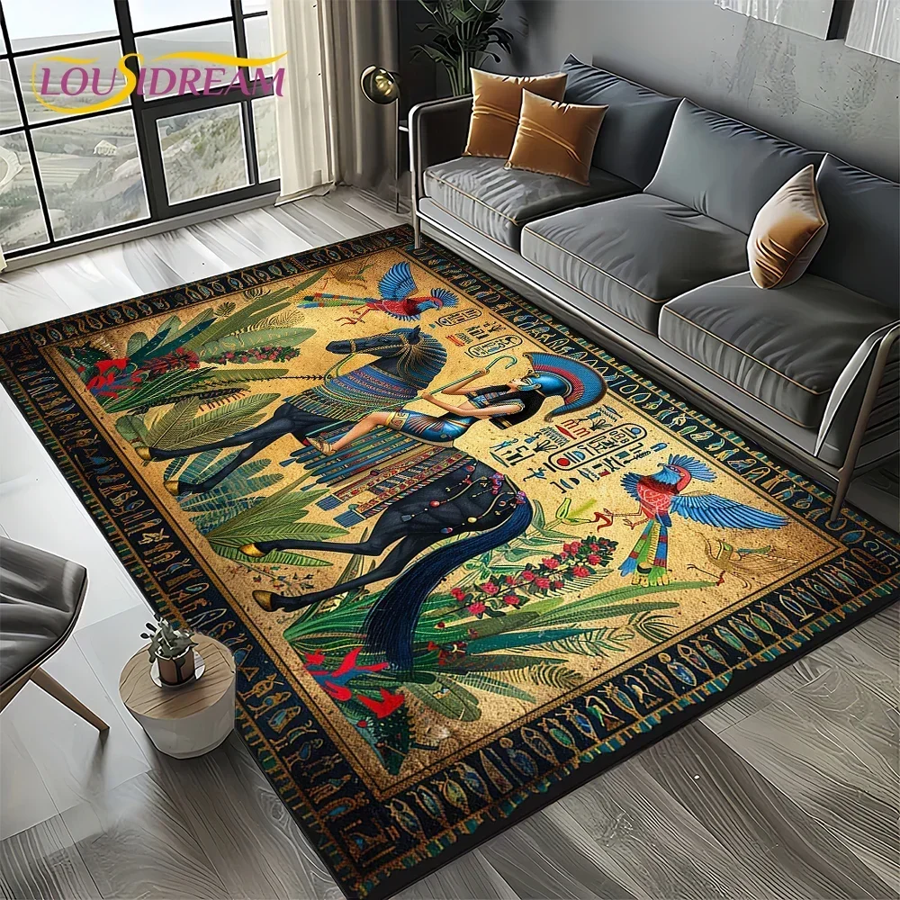 Wall Painting 2025 Ancient Egypt Hieroglyphic Mythology Carpet Rug for Living Room Bedroom Sofa Decoration,Non-slip Floor Mat