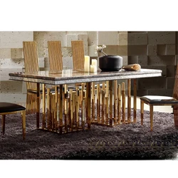 Linlamlim Luxury Marble Dining Table Set with Gold Stainless Steel Frame, Dining Room Table with Sea Shell and High-Back Chairs