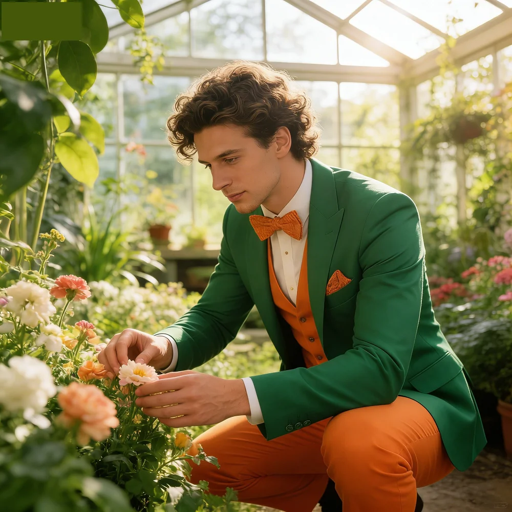 

Men's Formal White And Orange Suit Occasion Wedding Groomsmen Graduation Dance Smoking 3 Piece Tuxedo Traditional Male Attire