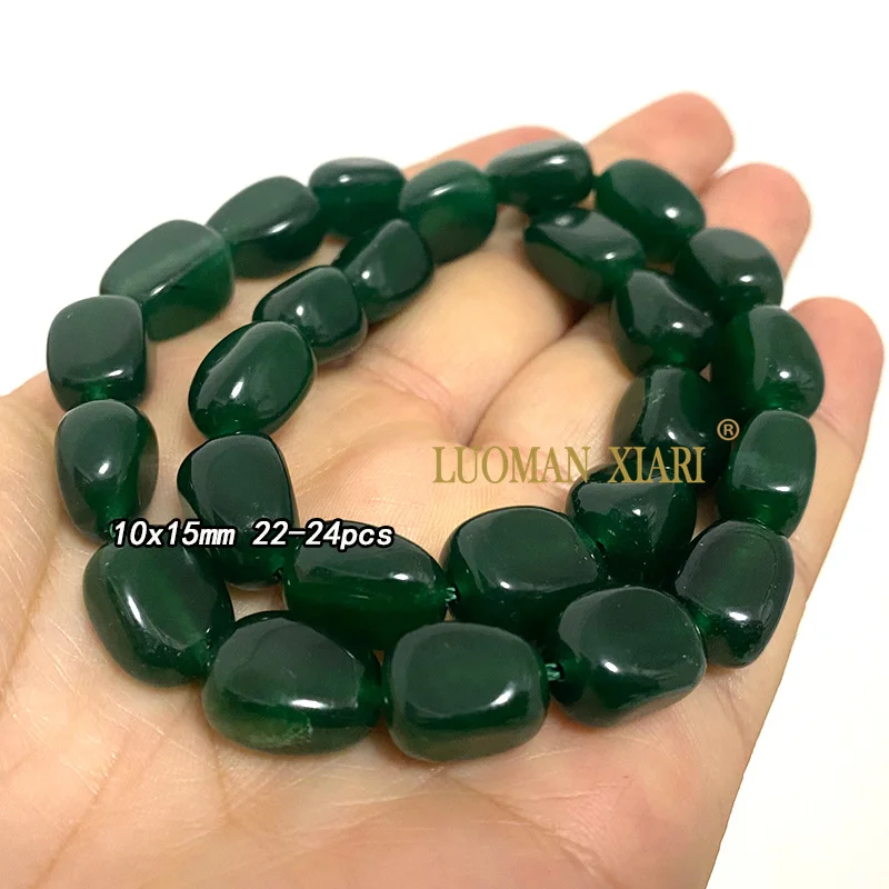 Natural Chalcedony Emerald Green Stone Faceted Round Square Oval Loose Spacer Beads for Jewelry Making Diy Bracelet Accessories
