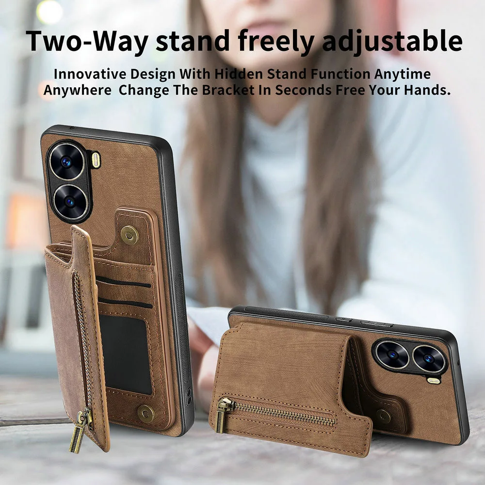 Etui skórzane z zamkiem błyskawicznym i magnetycznym portfelem do Xiaomi Poco F9 Ultra F8 F7 X6 X7 X8 Pro Max 5G, pokrowiec Poco F9 M8 F6 X 7 F 9 ProCard — zdjęcie produktu 4