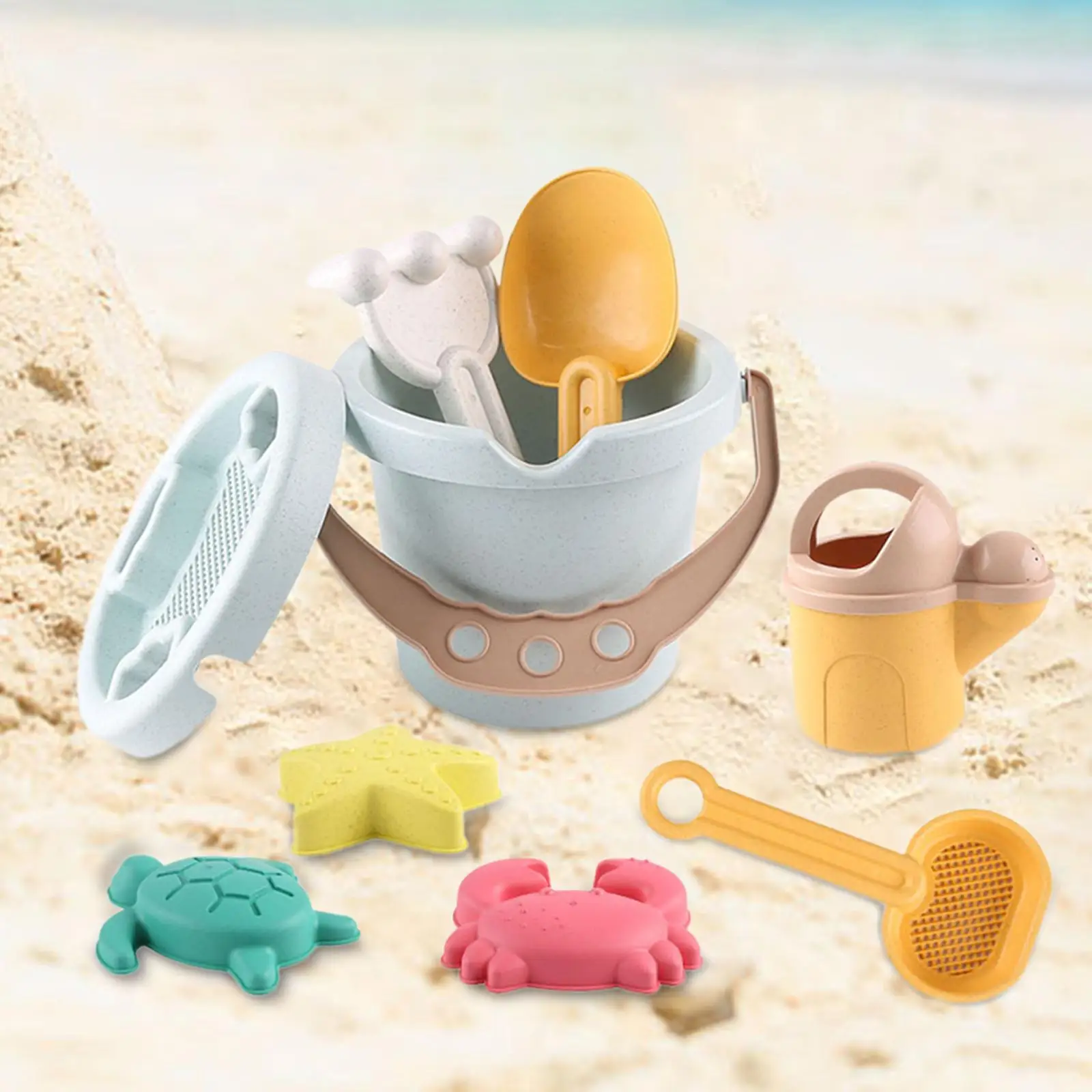 9Pcs Beach Toys Sand Set Sand Casting Building Castle Toy Sand Beach Bucket for Child Boys and Girls Outdoor Backyard Garden