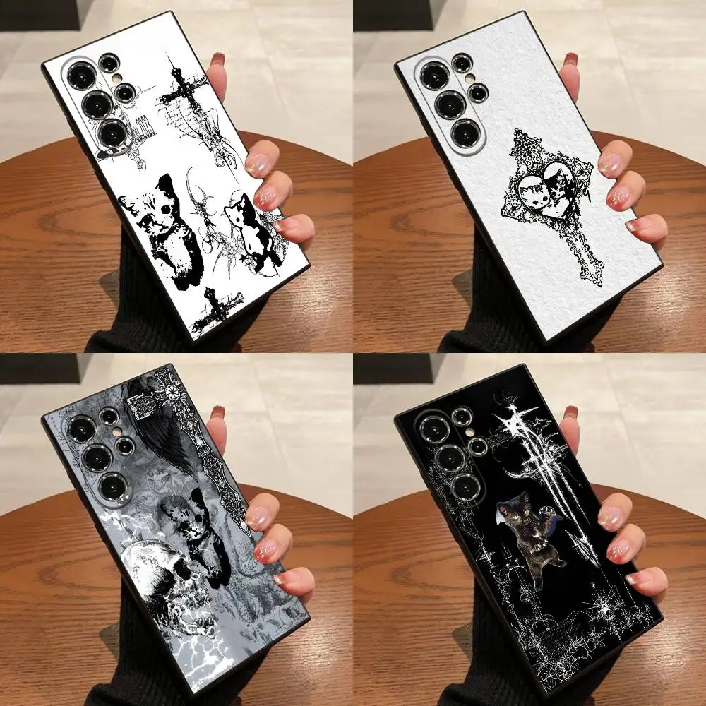 

Gothic Coquette Cyber Sigilism Cross Cat Phone Case For Samsung S25,S24,S21,S22,S23,S30,Ultra,S20,Plus,Fe,Lite,5G Black Box