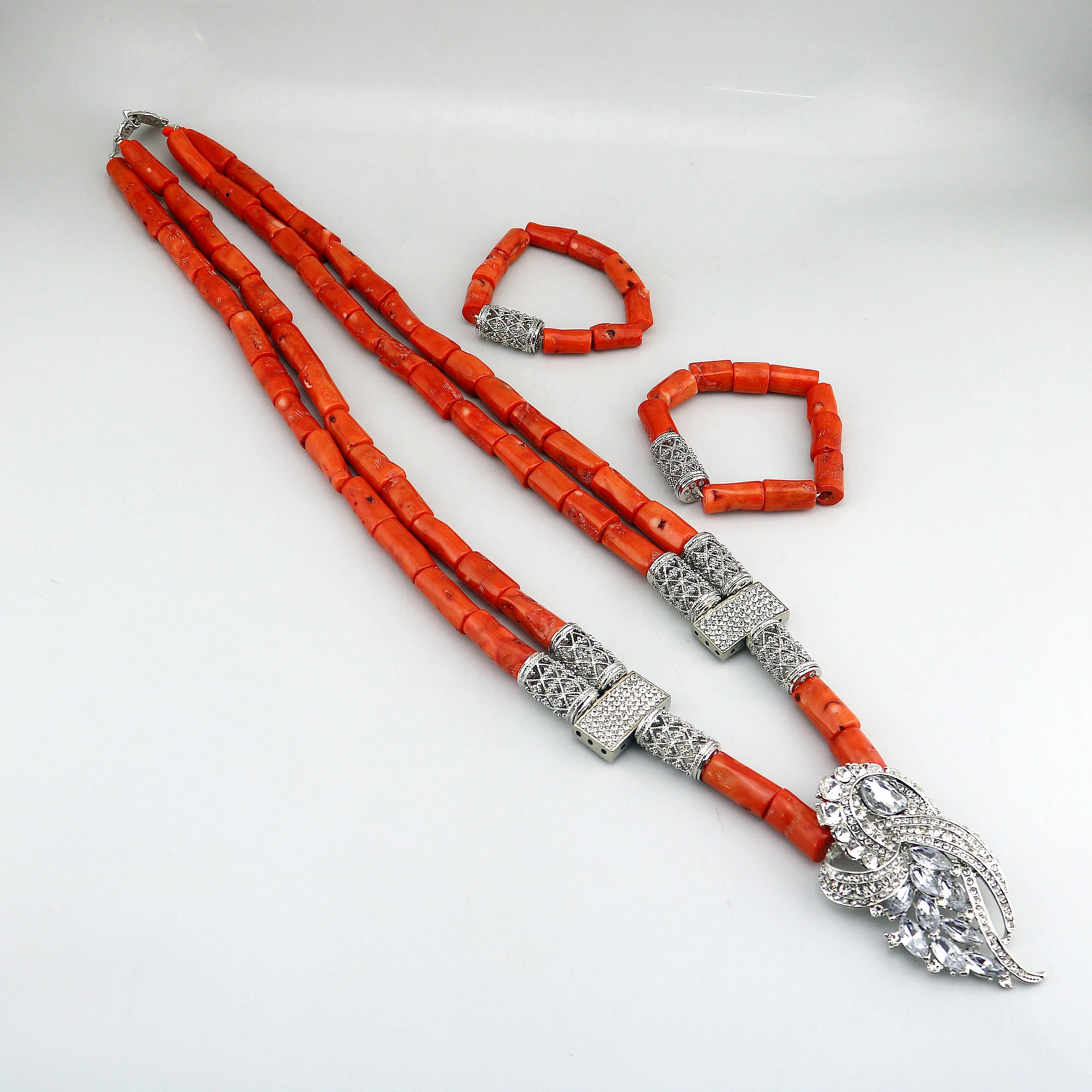 Fashion African Jewelry Set Nigerian Wedding Orange Coral Jewelry Set Bride Natural coral Necklace Original Coral Groom Coral