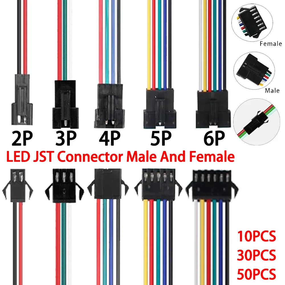 2Pin 3Pin 4Pin 5Pin 6Pin Led JST Connector Male/Female Wire Connector Led Strip Plug Connector Wire Cable for Led Light Driver