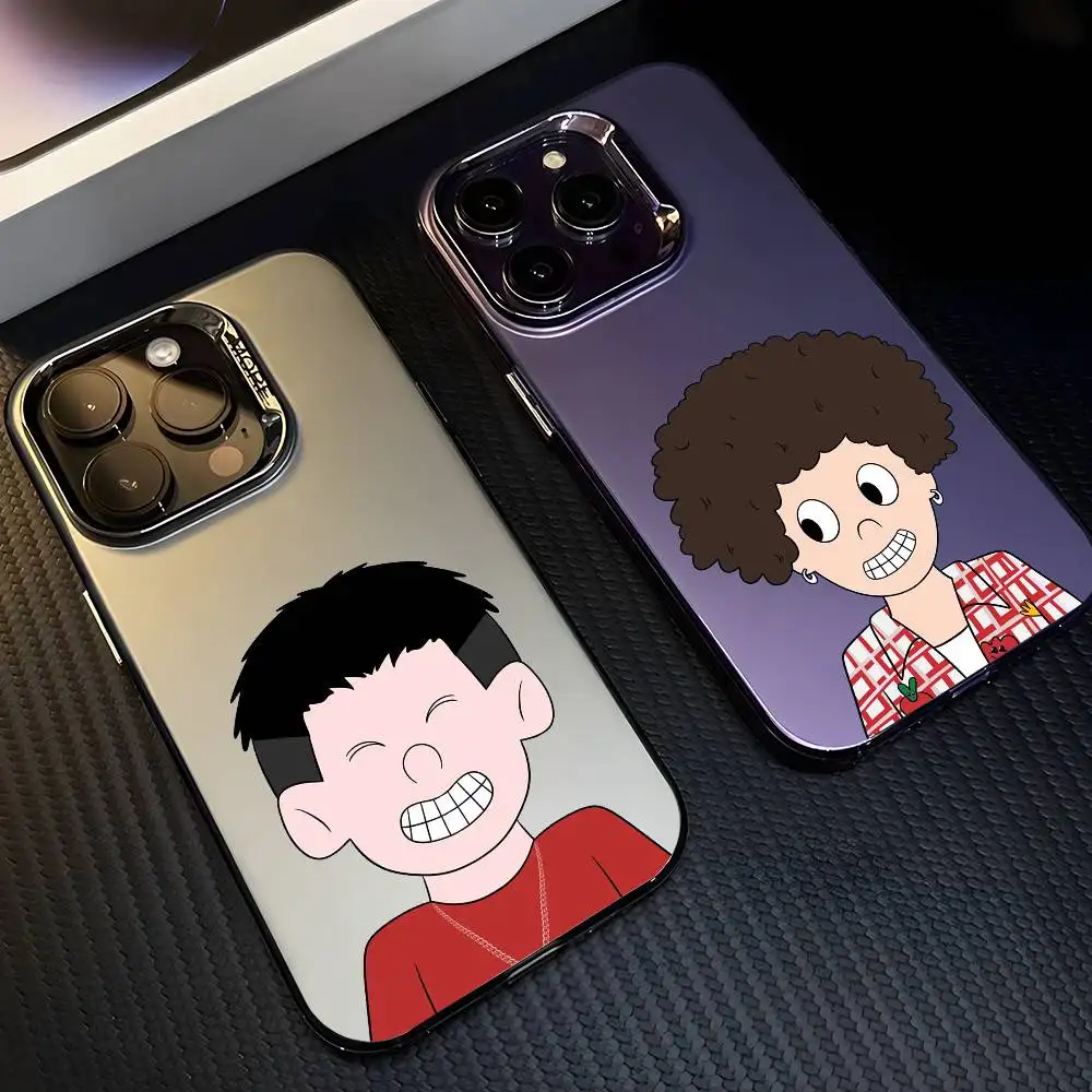 Cartoon Character Phone Case For iPhone 17 16 15 14 13 12 11 Pro Max Black Purple Matte Laser Metallic Aurora Funda