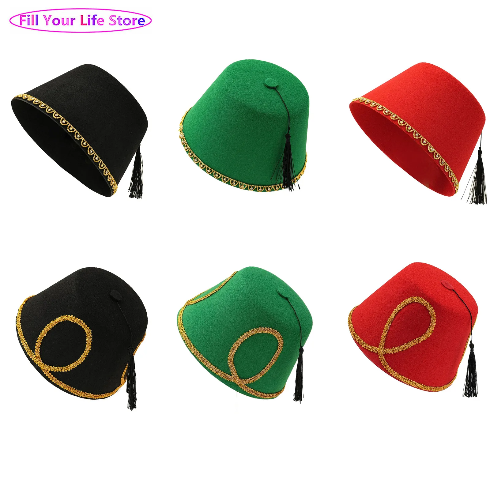 

Mens Tassel Jazz Fringe Hat Cap Stylish All-matched Flat Top Dress Up Costume Accessory for Party Balls Banquet Photography