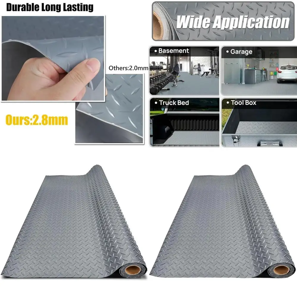 

Thick PVC Garage Floor Mat - Heavy Duty Waterproof Non-Slip Protector for Cars, Trailers, SUVs, Basements, Gyms (Gray) - 3ft x 2