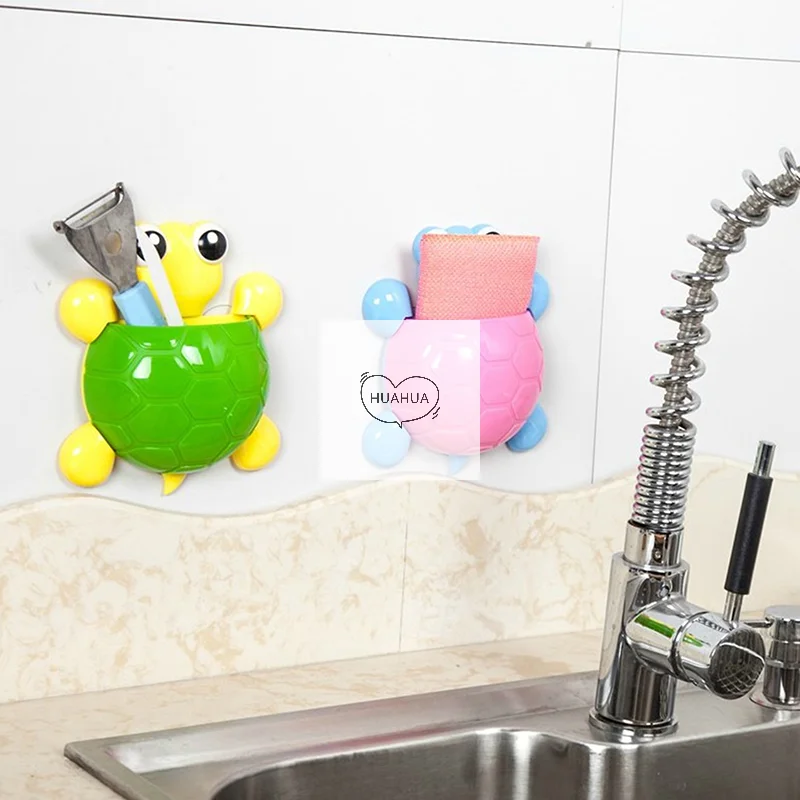 Cute Cartoon Tortoise Shaped Toothpaste Rack Strong Suction Cup Plastic Toothbrush Holder Bathroom Wall Suction Tooth Holder