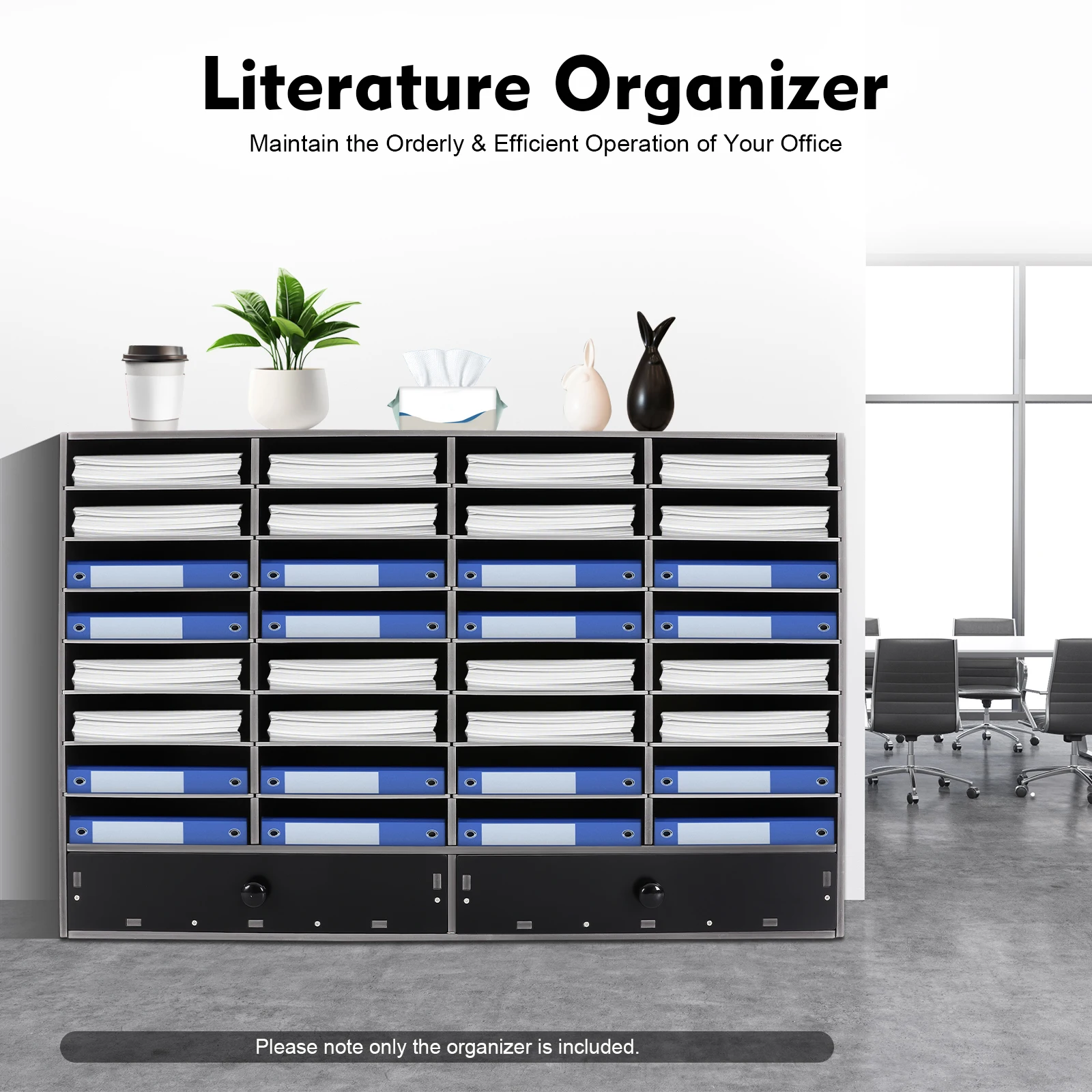 32-Compartment PVC Eco-Friendly Literature Organizer, Durable Rectangular Design, 2 Drawers, High Load-Bearing, Office Essential