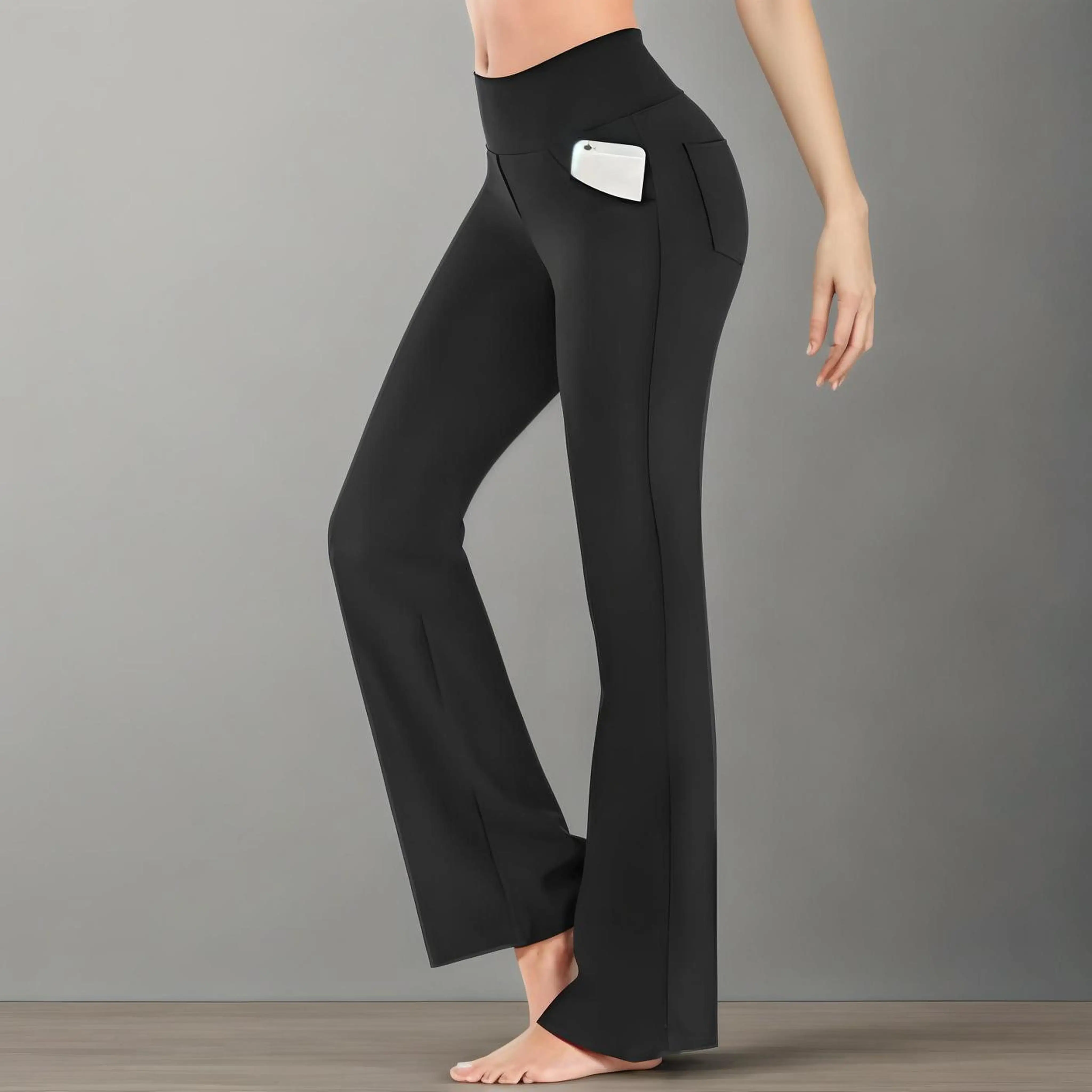 2025 Pantaloni da yoga a vita alta da donna Pantaloni da allenamento elasticizzati a 4 direzioni con tasche, leggings neri da palestra per il controllo della pancia al ufficio S-3XL