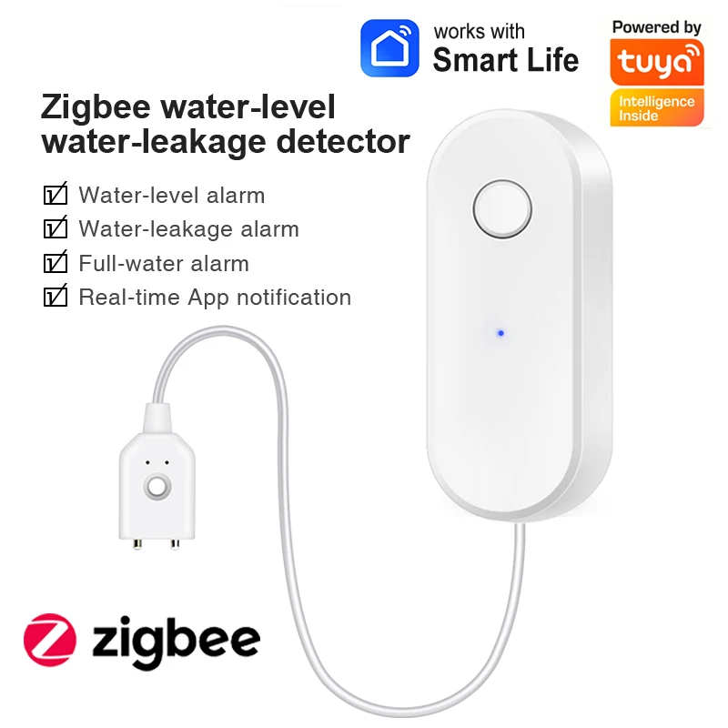 Zigbee Water Sensor Liquid Leak Detector Tuya Smart Life Linkage Alarm App Remote Monitoring  Alerts Work With Zigbee Gateway