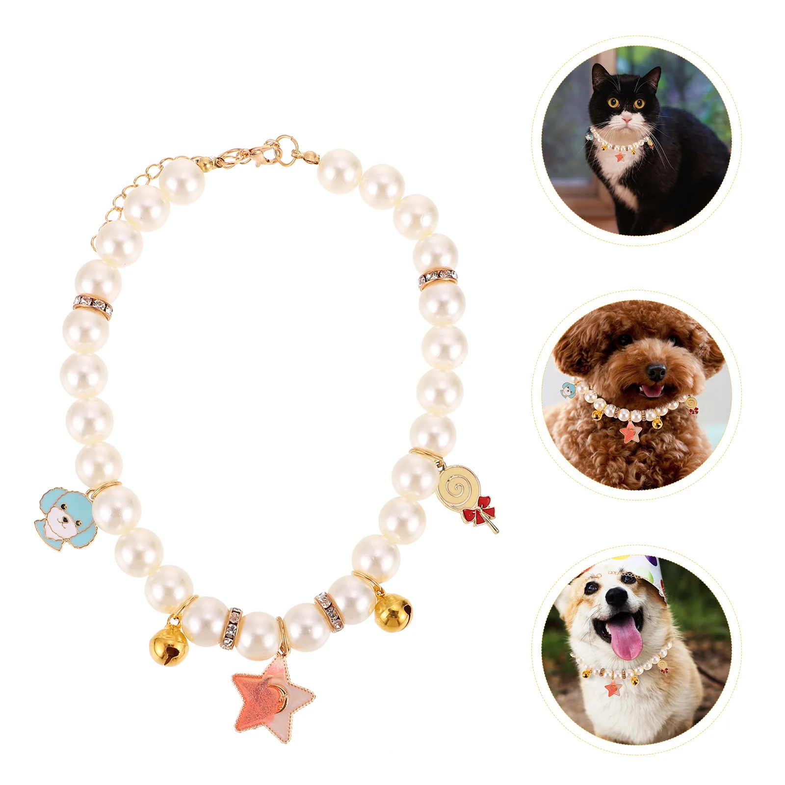 

Pearl Cat Necklace Kitten Bell Puppy nament Adjustable Decorative Pet Jewelry Puppy Neck nament Christmas Accessories