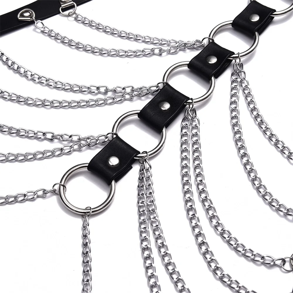 سلسلة تسخير الجسم من الجلد الأسود للنساء والفتيات سلسلة الجسم المثيرة مجوهرات الحفلات الشريرة ملحقات مهرجان الهذيان القوطية #6